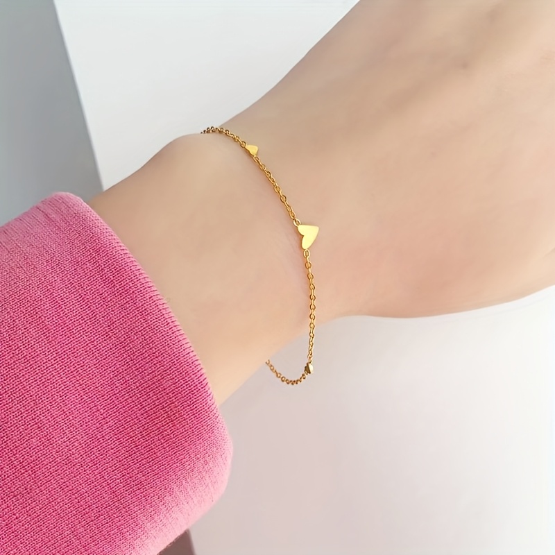 Heart-Shaped Stainless Steel Pendant Bracelet, Women's Gift